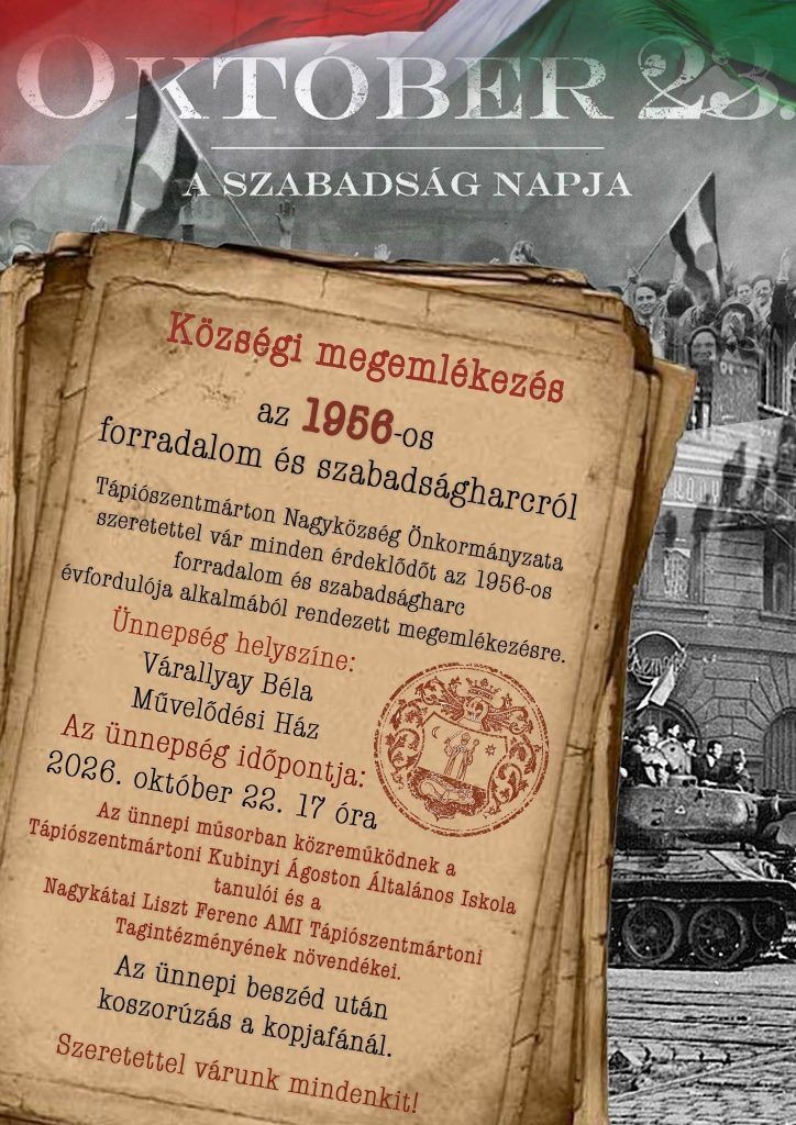 Október 23. Tápiószentmárton - A szabadság napja 2026