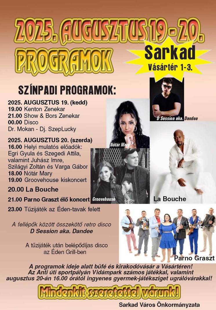 2025. augusztus 20. Sarkad. Ünnepi programok
