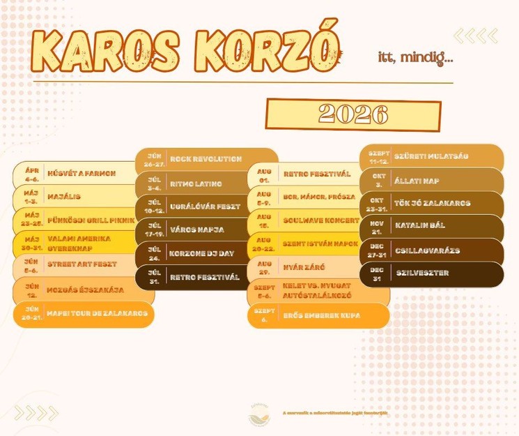 Karos Korzó programok 2026 Zalakaros