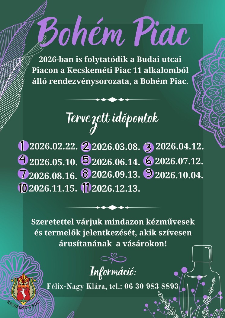 Bohém Piac Kecskemét 2026 - Kézműves és termelői vásár