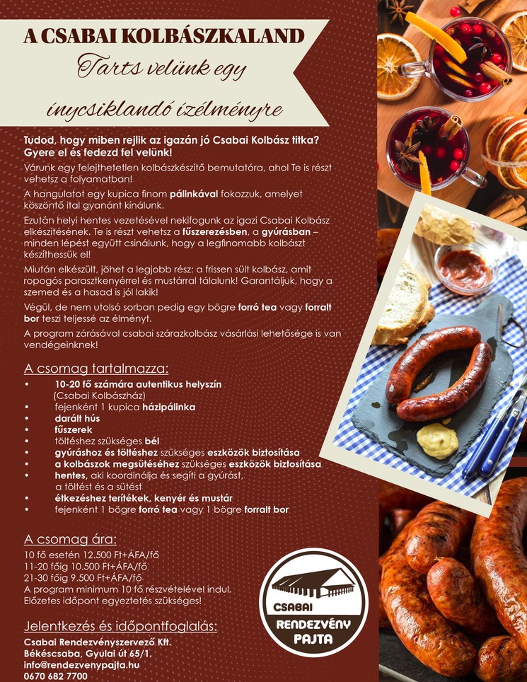 Csabai Kolbászkaland 2026. Készítsd el saját kezűleg az igazi Csabai Kolbászt!