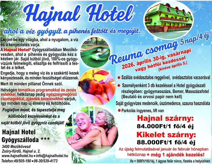Reuma gyógyfürdő Mezőkövesden, reumatikus gyógykúra gyógyszállodánkban