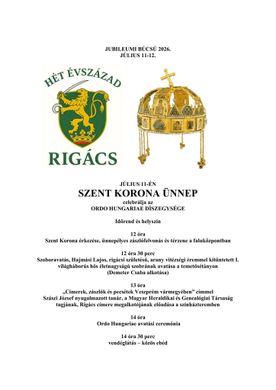 Rigácsi Búcsú 2026 - Szent Korona Ünnep