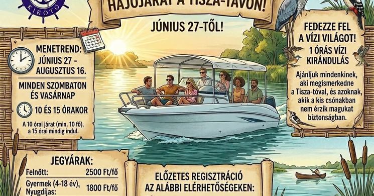 Sétahajó Tisza-tó 2026 - Menetrend szerinti sétahajójárat a nyári szezonban Tiszafüreden