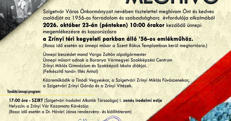 Szigetvár 2026. október 23. - Ünnepi megemlékezés az 1956-os forradalom és szabadságharc tiszteletére