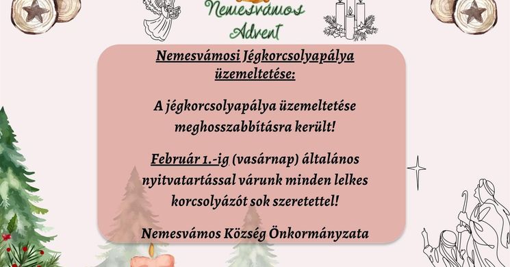 Korcsolya Nemesvámos 2026. Jégpálya a Patak parkban