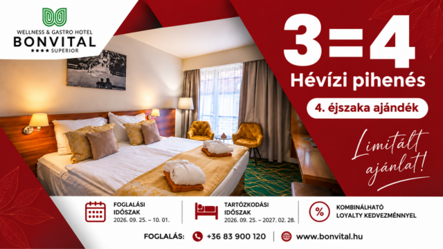 Flash sale akció a hévízi Bonvital Hotelben 2026. szeptember 25. - október 1. között